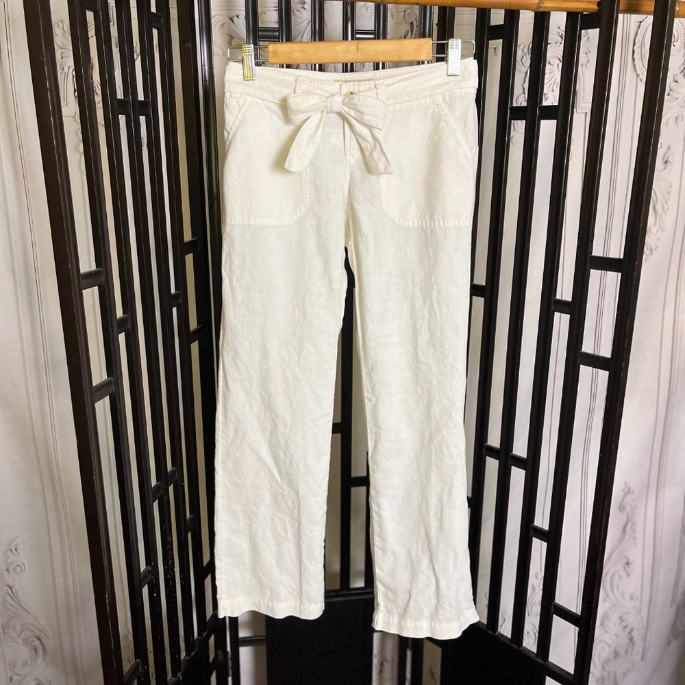 Banana Republic Martin Fit White Bow Belt Linen Pants - Size 0 Petite